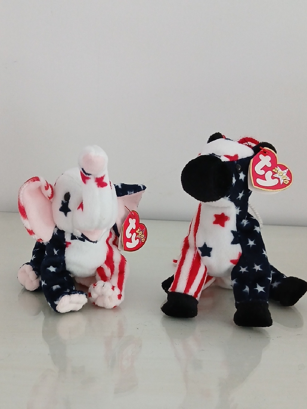 Ty Beanies LEFTY AND RIGHTY 2000 Vintage Patriotic Stuffed Animal Toys